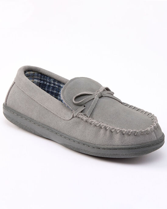 Suede Check-Lined Moccasin Slippers